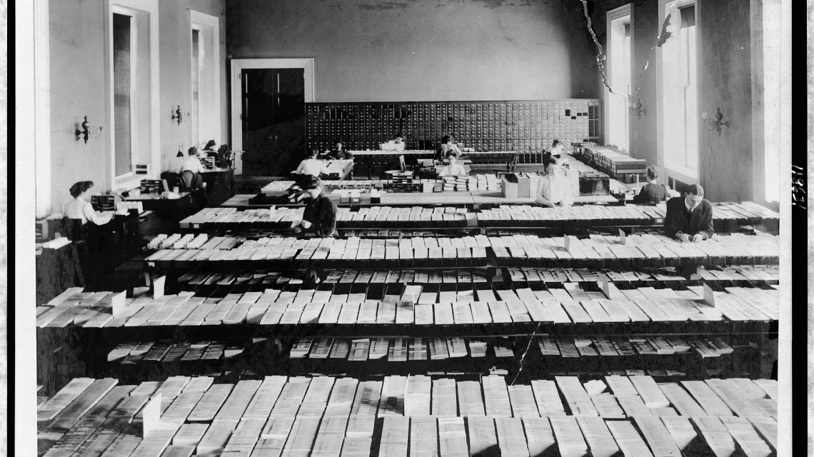 People working in Card Division in the Library of Congress, Washington, D.C. Source: Wikimedia Commons