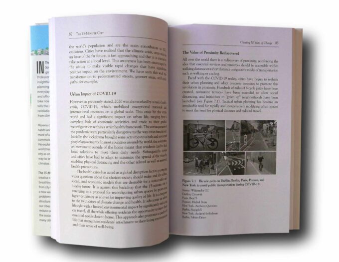Photo showing a sample spread of the book The 15-Minute City: A Solution to Saving Our Time and Our Planet