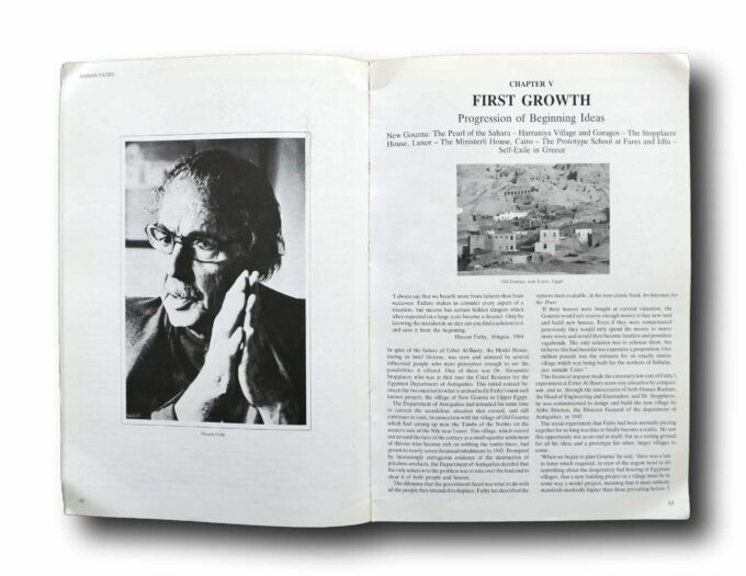 Photo showing a sample spread of the book Architectural Monographs 13: Hassan Fathy