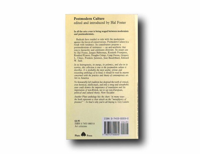 Photo showing a sample spread of the book Postmodern Culture