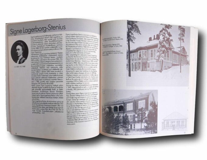 Photo showing a sample spread of the book Arkkitehteja – Architects