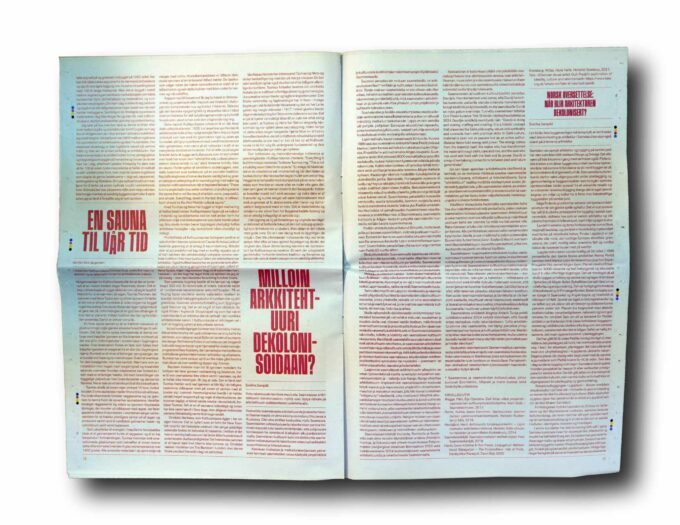 Photo showing a sample spread of the book Nordic Review of Architecture 1/2024