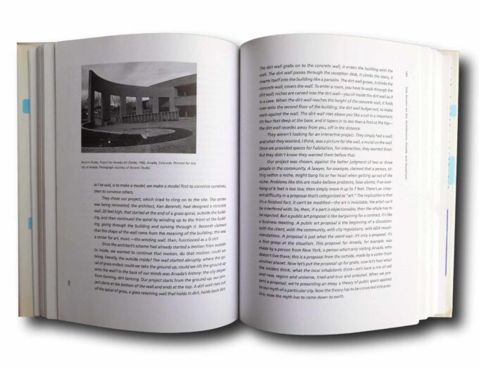 Photo showing a sample spread of the book Dialogues in Public Art