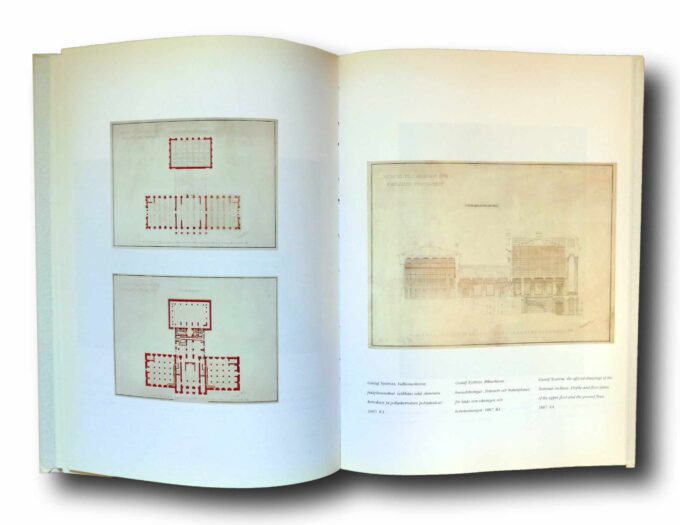 Photo showing a sample spread of the book Valtionarkiston satavuotias rakennus