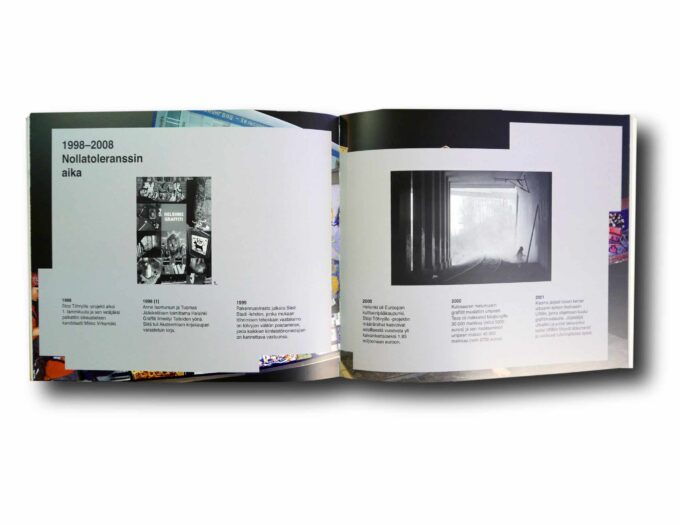 Graffiti-Helsingissa-auk Photo showing a sample spread of the book Graffiti Helsingissä