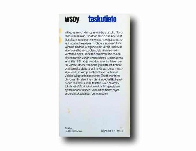Photo showing a sample spread of the book Huomautuksia väreistä
