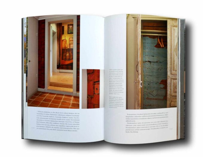 Photo showing a sample spread of the book Kartanoista huvimajaan