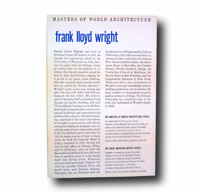 Photo showing a sample spread of the book Frank Lloyd Wright