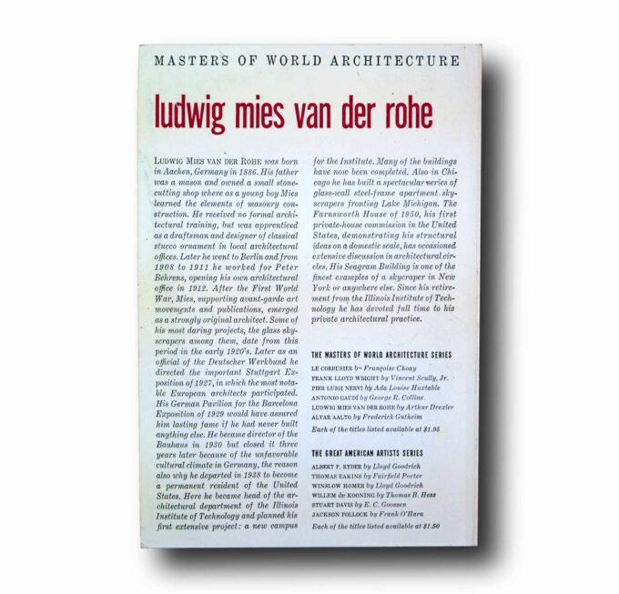 Photo showing a sample spread of the book Ludwig Mies vand der Rohe
