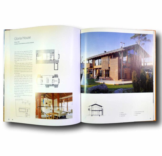 Photo showing a sample spread of the book Small Houses in Finland