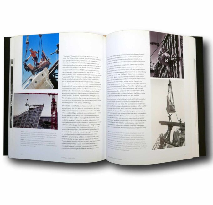 Photo showing a sample spread of the book Building a Masterpiece: the Sydney Opera House