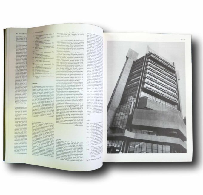 Photo showing a sample spread of the book Contemporary Architects