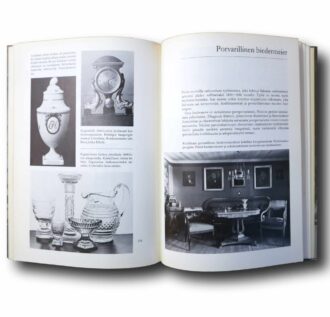 Photo showing a sample spread of the book Sisustustyylit antiikista nykyaikaan